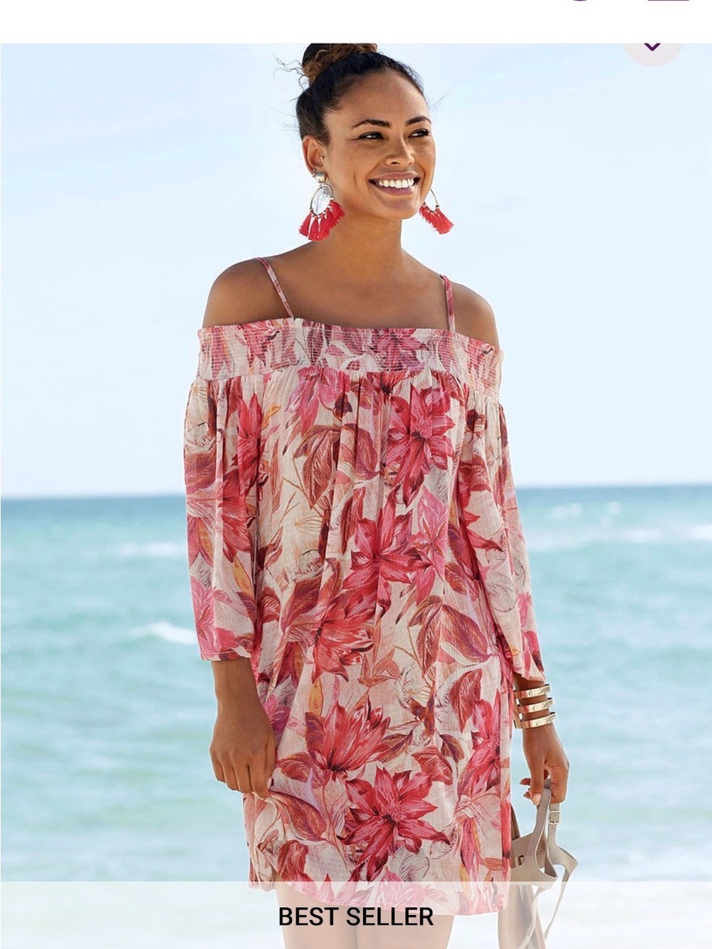 Floral Off-Shoulder Beach Cover-Up Dress in Pink
